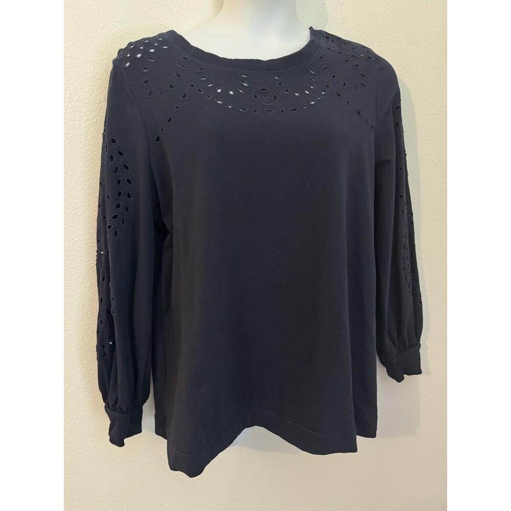 Chicos Zenergy Navy Blue Eyelet Embroidered Sweatshirt Size 3 XL 16-18 Top